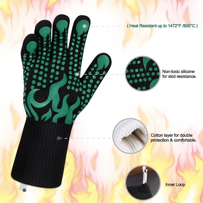 Comsmart BBQ Gloves, 1472°F Heat Resistant Grilling Gloves Silicone Non-Slip - Image 4