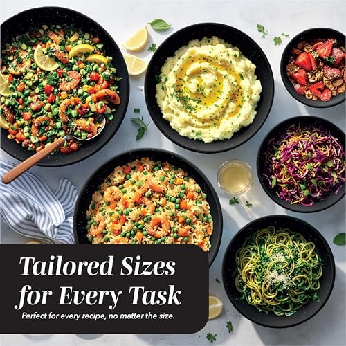 COOK WITH COLOR Mixing Bowls with TPR Lids - 12 Piece Plastic Nesting Bowls Set includes 6 Prep Bowls and 6 Lids, Microwave Safe (Speckled Black)