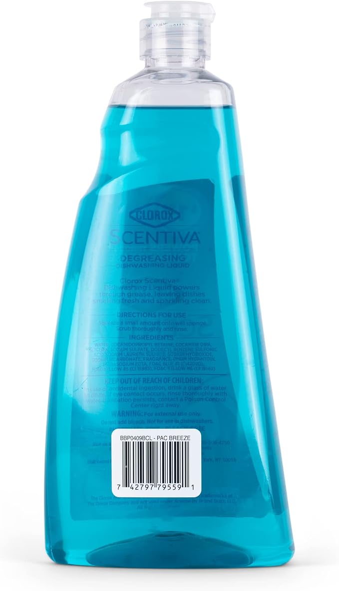 Clorox Scentiva Dishwashing Liquid Soap | Smells Great and Cuts Through Grease FAST | Quick Rinsing Formula Washes Away Germs | A Powerful Clean You Can Trust, Pacific Breeze & Coconut, 26 Oz