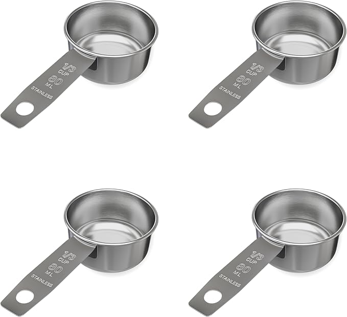 1/3 Cup Stainless Steel Measuring Cup | Sturdy Metal 80 ml | 80 cc | 3 oz | by Knupp+Co.