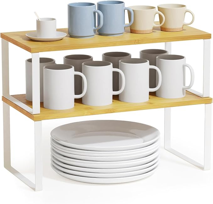 SpaceAid Cabinet Shelf Organizers 2 Pack, Kitchen Counter Rack Shelves Riser by SpaceAid