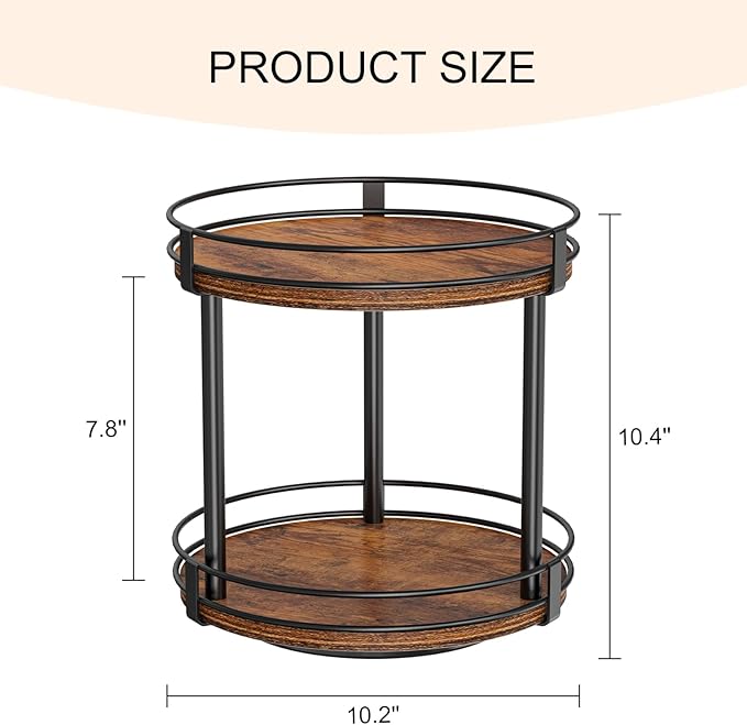 Snughome Rotating Spice Rack, 2 Tier Lazy Susan Organizer, Wood Kitchen - Image 5