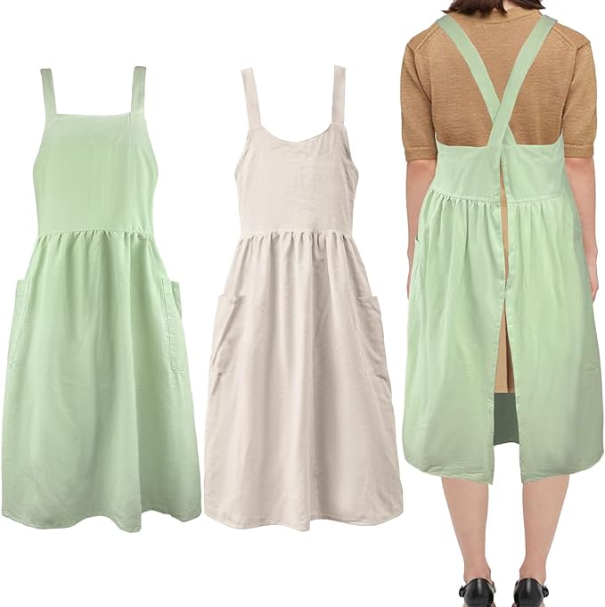 Uaussi Cotton Linen Apron Cross Back Work Apron by Uaussi