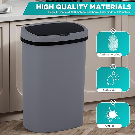 PayLessHere | 13 Gallon Plastic Trash Can | Gray | Automatic Touchless Lid - Image 4