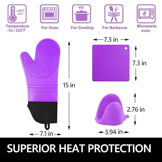 Silicone Oven Mitts and Pot Holders Sets, MTZRFLL Extra Long Heat Resistant - Image 4