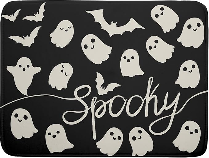 Halloween Dish Drying Mat for Kitchen Counter 18x24 Cute Ghost Black Spooky by Aytipun