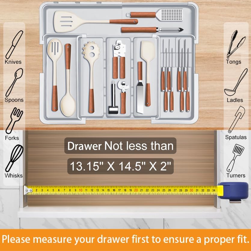 Utensil Organizer for Kitchen Drawer Expandable Silverware Drawer Organizer