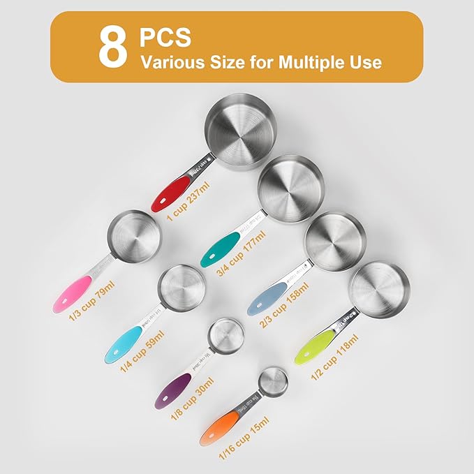 Stainless steel measuring cup set, consisting of 8 cups, suitable - Image 2