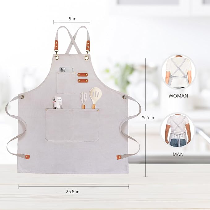 OUNLEN Chef Apron for Men Women Canvas Aprons - Image 2