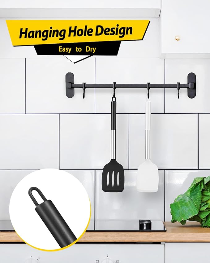 Pack of 2 Silicone Solid Turner, Non Stick Slotted Kitchen Spatulas, High Heat - Image 6