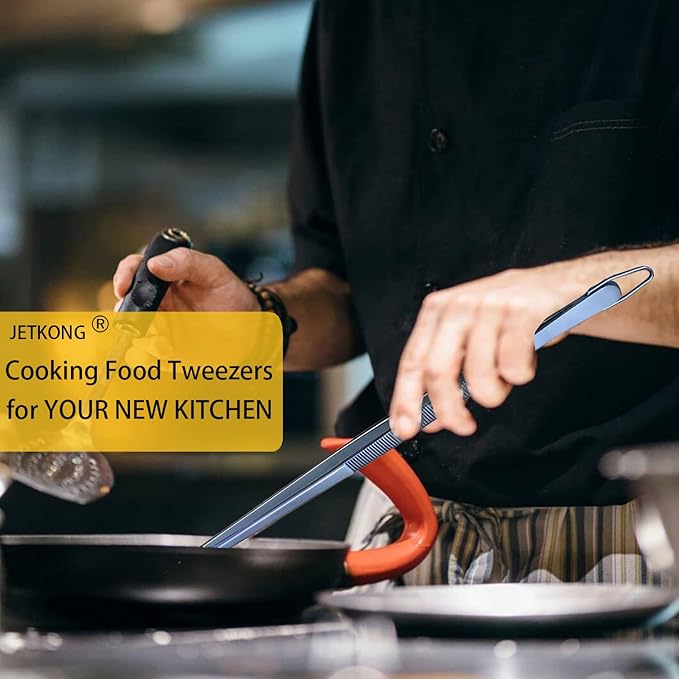 JETKONG 2 Pcs 12-Inch Cooking Tweezer Tongs Stainless Steel Kitchen Tweezers - Image 3
