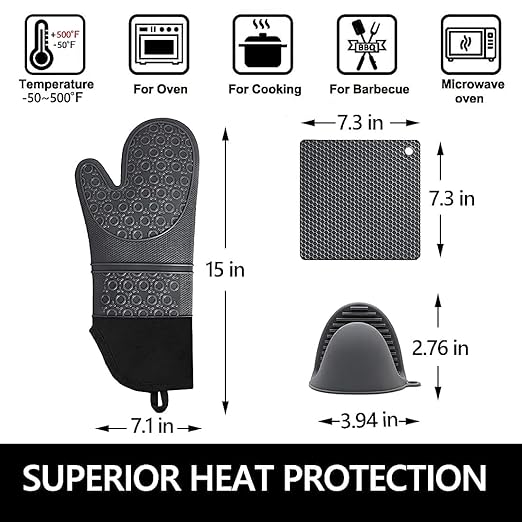 Silicone Oven Mitts and Pot Holders Sets, MTZRFLL Extra Long Heat Resistant - Image 6