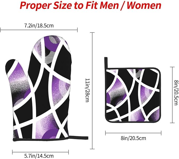 3-Piece Purple Black Abstract Geometric Oven Mitts and Pot Holders Set - Image 8