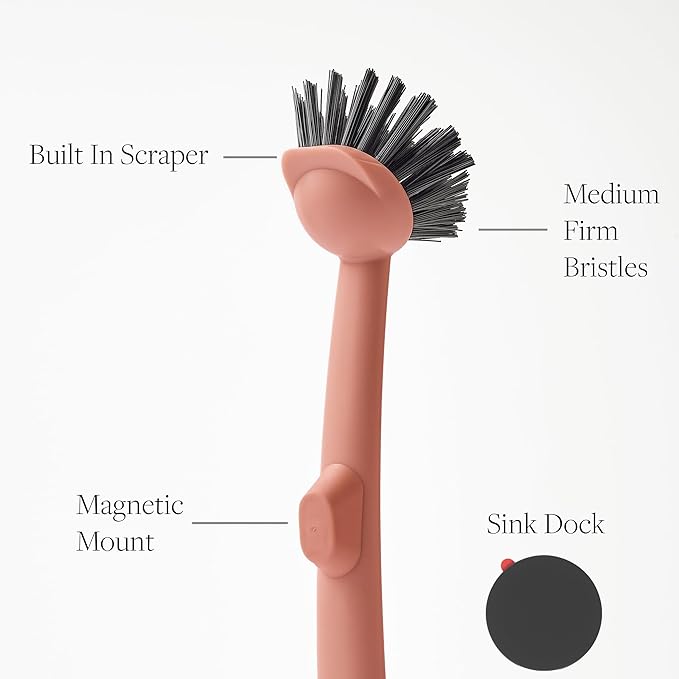 Earth & Mango Magnetic Dish Brush & Scraper, Snaps to Sink, Non-Scratch - Image 3