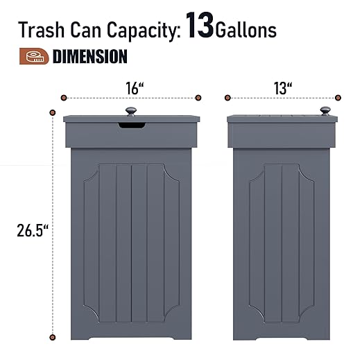 Function Home Trash Can Cabinet, 13 Gallon Kitchen Garbage Can, Wood Recycling - Image 4