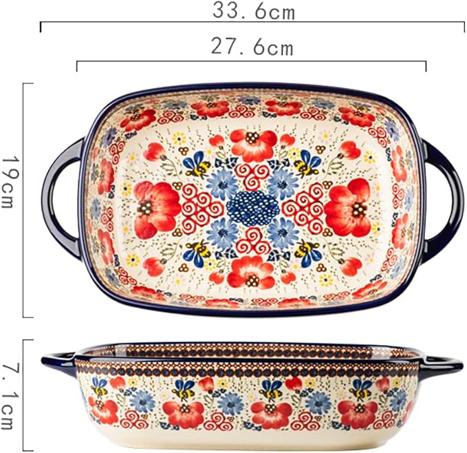 Vintage Flowers Style Ceramic Bakeware Casserole Dish Baking Pan Lasagna Pans - Image 2