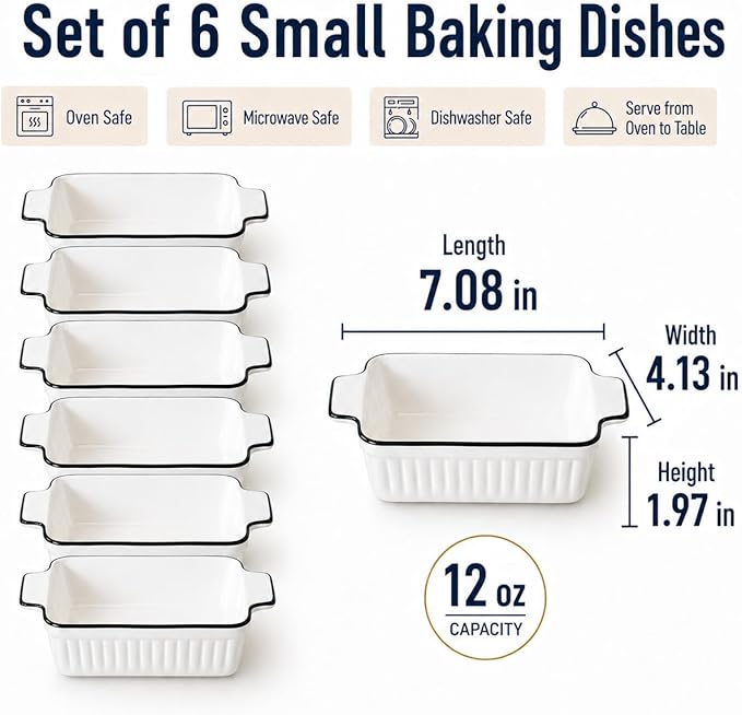 6 Pcs Ceramic Baking Dish, 12 Oz Small Casserole Dish - Image 3