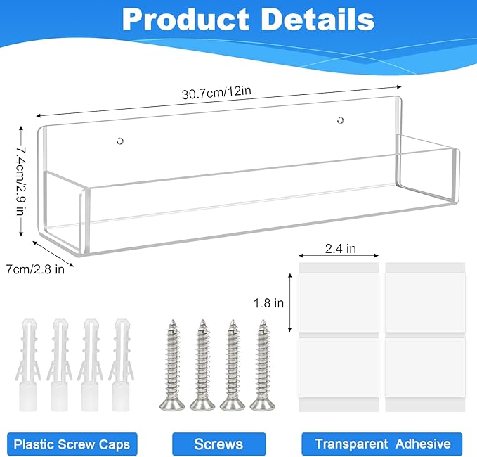 Acrylic Spice Rack Wall Mount-12 Inch, 4 Pack Hanging Seasoning Rack Organizer - Image 3