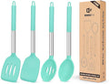 Pack of 4 Silicone Cooking Utensils Set, Non Stick Large Solid Spatulas by BUNDLEPRO