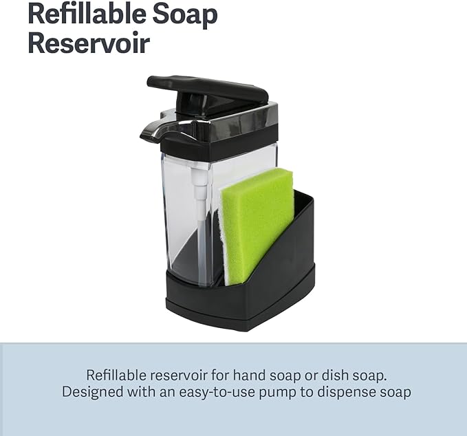 Casabella Sink Sider Solo Kitchen Soap Pump and Sponge Caddy, One-Hand Soap - Image 3