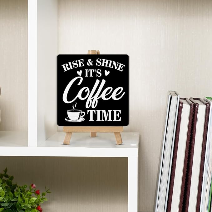 Coffee Bar Decor, Rise and Shine It's Coffee Time Wood Sign - Image 5