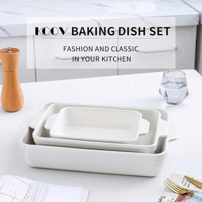 KOOV Bakeware Set, Ceramic Baking Dish Set, Rectangular Casserole Dish Set - Image 2