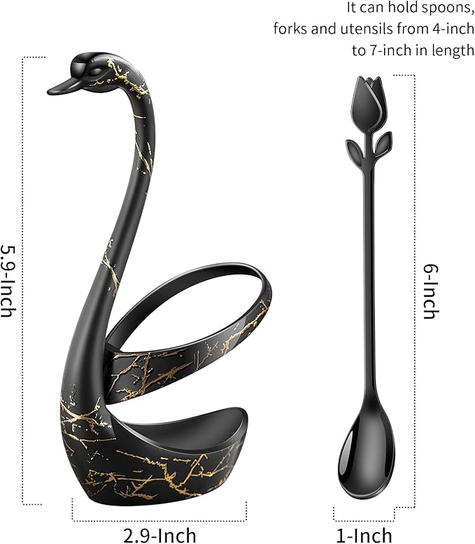 Black Small Coffee Spoon Holder Set, Swan Base - Image 3