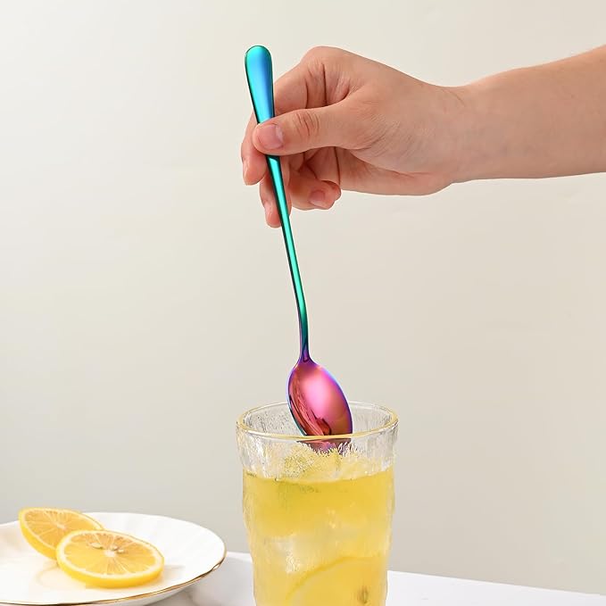 7.5 Inches Rainbow Stainless Steel Ice Tea Spoon, Colorful Cocktail Mixing Spoon - Image 6