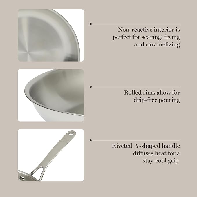 Martha Stewart Castelle Large 12" Stainless Steel Frying Pan Non Toxic Fry Pan - Image 5