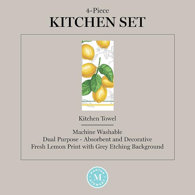 Martha Stewart Lots of Lemons Modern Kitchen Towel, Oven Mitt & Potholder Set - Image 8