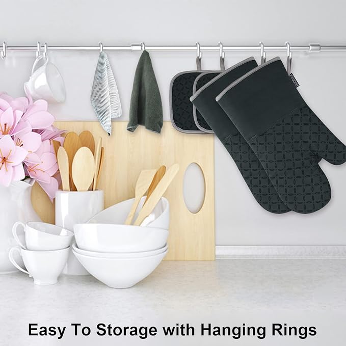 KEGOUU Oven Mitts and Pot Holders 6pcs Set, Kitchen Oven Glove High Heat - Image 4