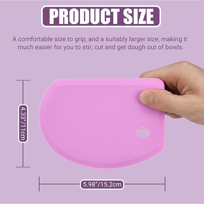 Sapid Silicone Bowl Scraper Flexible Curved Edge, Food Grade Bench Dough Scraper - Image 3