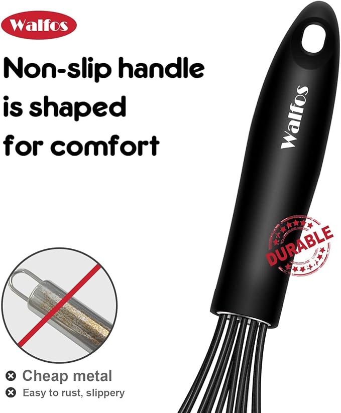 Walfos Silicone Flat Whisk, 11inch Flat Whisk Non Scratch Coated Flat Whisks - Image 6