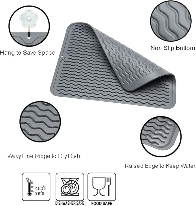 ZLR 2 Pcs Silicone Dish Drying Mat & Heat Resistant Trivet - Image 3