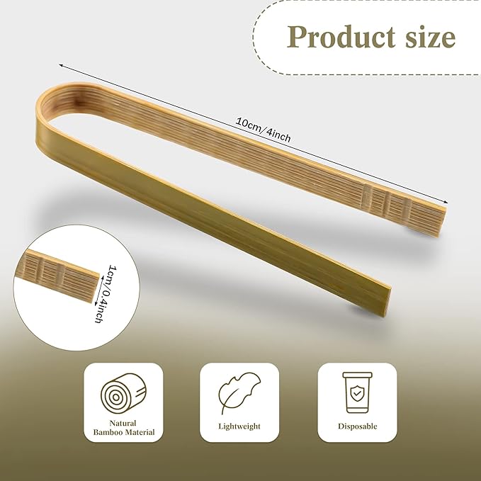 150 Pieces Mini Bamboo Disposable Tongs 4 Inch Bamboo Toast Tong Wooden Cooking - Image 2