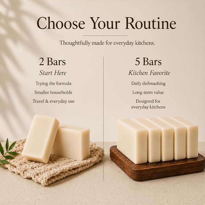 KELEBS Unscented Natural Dish Soap Bar, Organic Coconut, Non-Toxic, 2-Pack