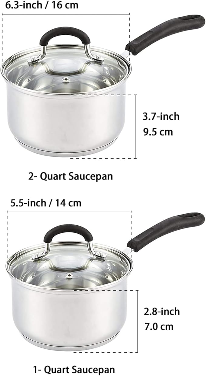 Cook N Home 1 & 2 Quart Stainless Steel Saucepan Sets - Image 2