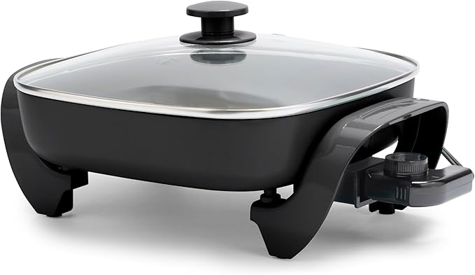 GreenLife 12" 5QT Square Electric Skillet, Glass Vented Lid, Ceramic PFAS-Free by GreenLife