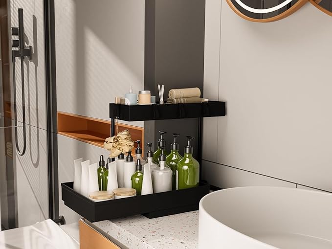 NATURE'S SOURCE 2 Pack Under Sink Organizer 2 Tier Sliding Cabinet Organizers - Image 7