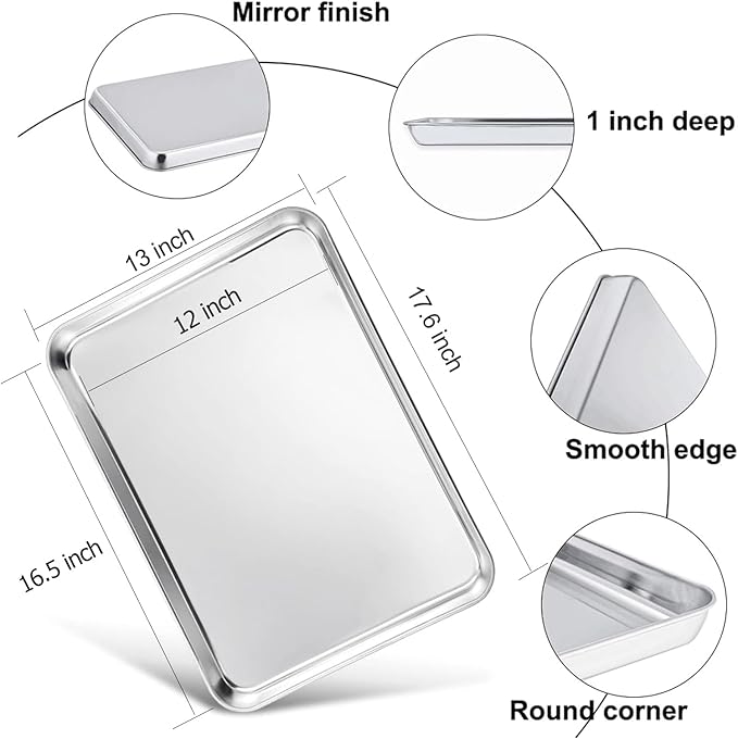 TeamFar Baking Sheet, 17.6’’ x 13’’ x 1’’ Stainless Steel Large Cookie Sheet - Image 2