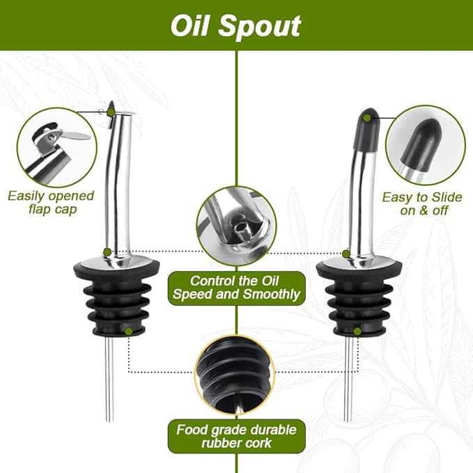 Green Olive Oil Dispenser Bottle - 17oz/500ml Glass Oil and Vinegar Bottles Set - Image 4