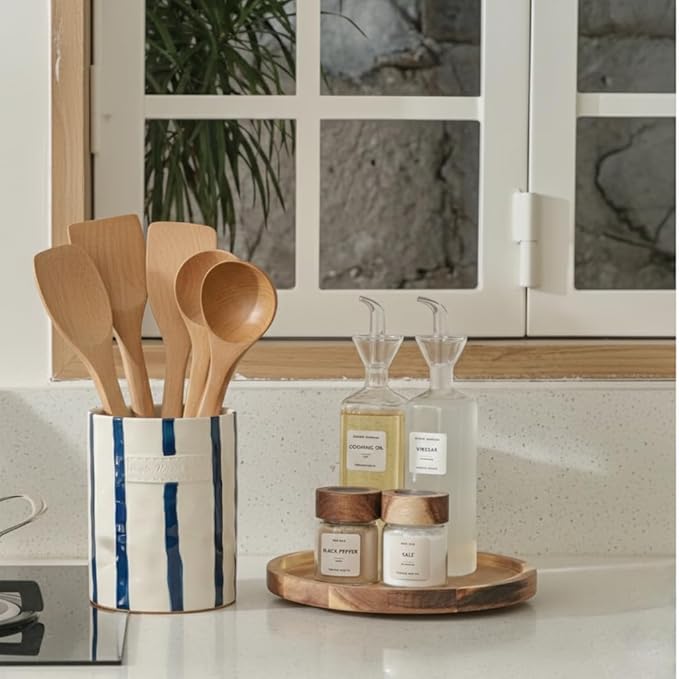 JIEMEI HOME Kitchen Utensil Holder, 7.2" Ceramic Stable Utensil Crock - Image 9