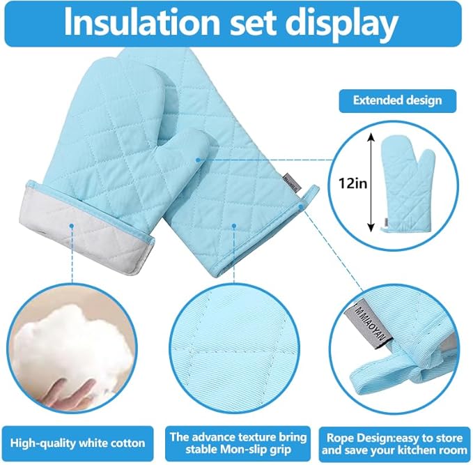 Oven Mitts and Pot Holders 4 pcs Set, High Heat Resistant 500 Degree Extra - Image 3