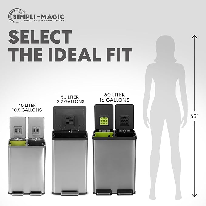 Simpli-Magic 16 Gallon Elegant Black Step Trash Can – Dual Compartment Kitchen - Image 8