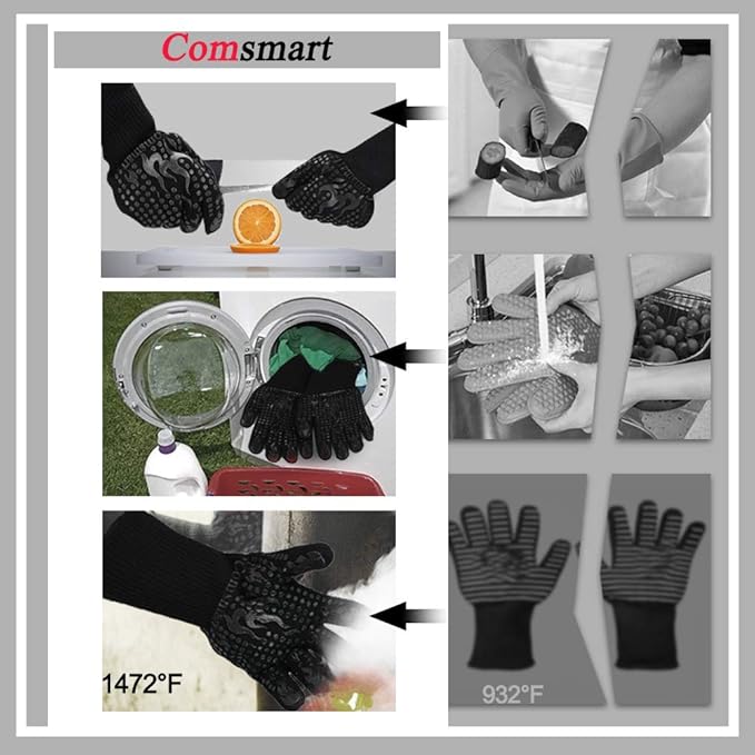 Comsmart BBQ Gloves, 1472 Degree F Heat Resistant Grilling Gloves Silicone - Image 5