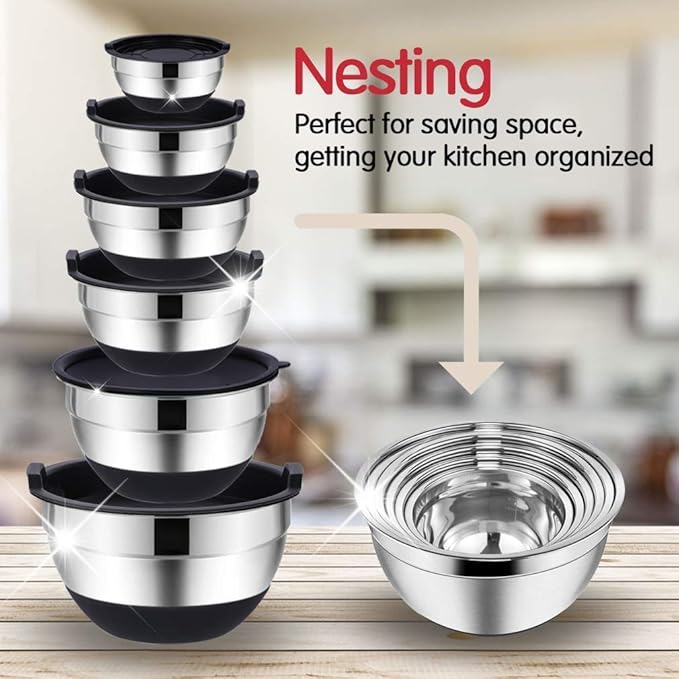 Rottay Mixing Bowls Set with Airtight Lids, Nesting Bowls with 3 Grater - Image 3