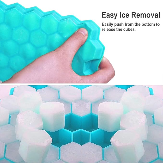 Azyh Ice Cube Trays with Lid, 2 Pack Silicone Ice Cube Trays with Lid-37 Grid - Image 3