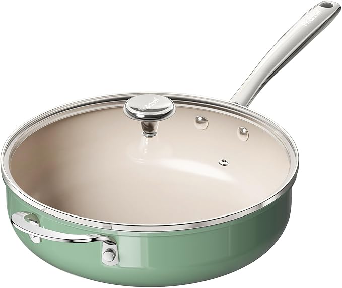 Redchef Ceramic Saute Pan with Lid, Nonstick Deep Frying Pan, 5QT Jumbo Cooker by Redchef
