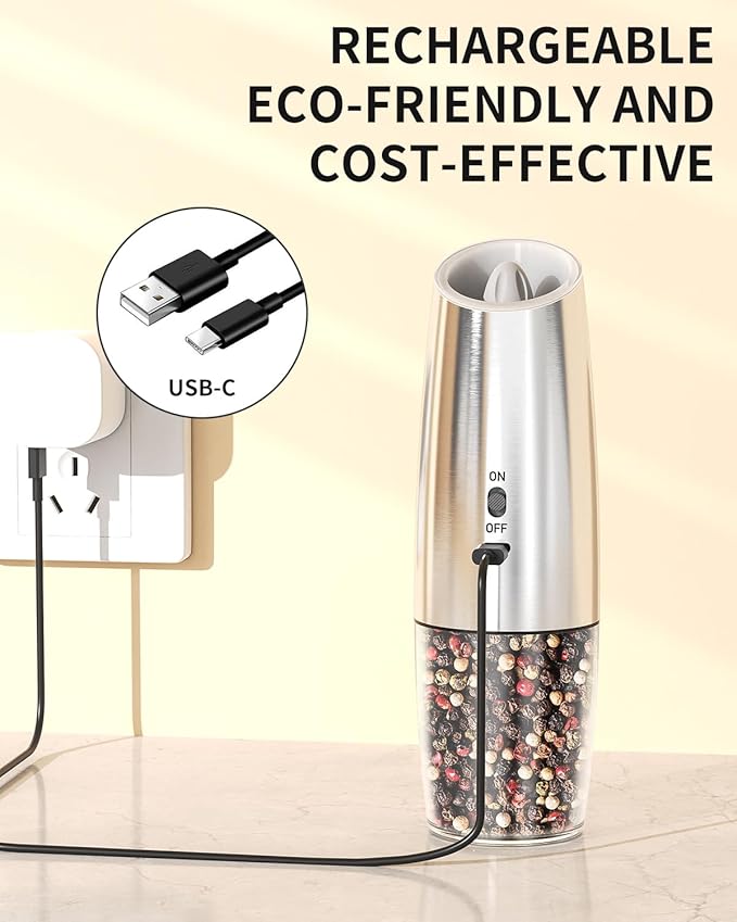 CIRCLE JOY Rechargeable Gravity Electric Salt and Pepper Grinder Set, Stainless - Image 3