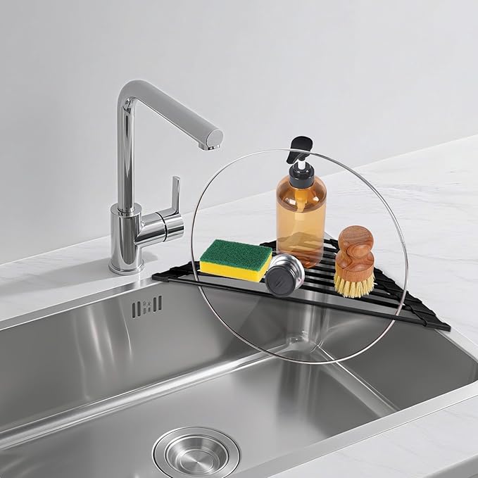 HANZENMA Triangular Sink Rack, Foldable Sink Drying mat, Heat-Resistant - Image 7